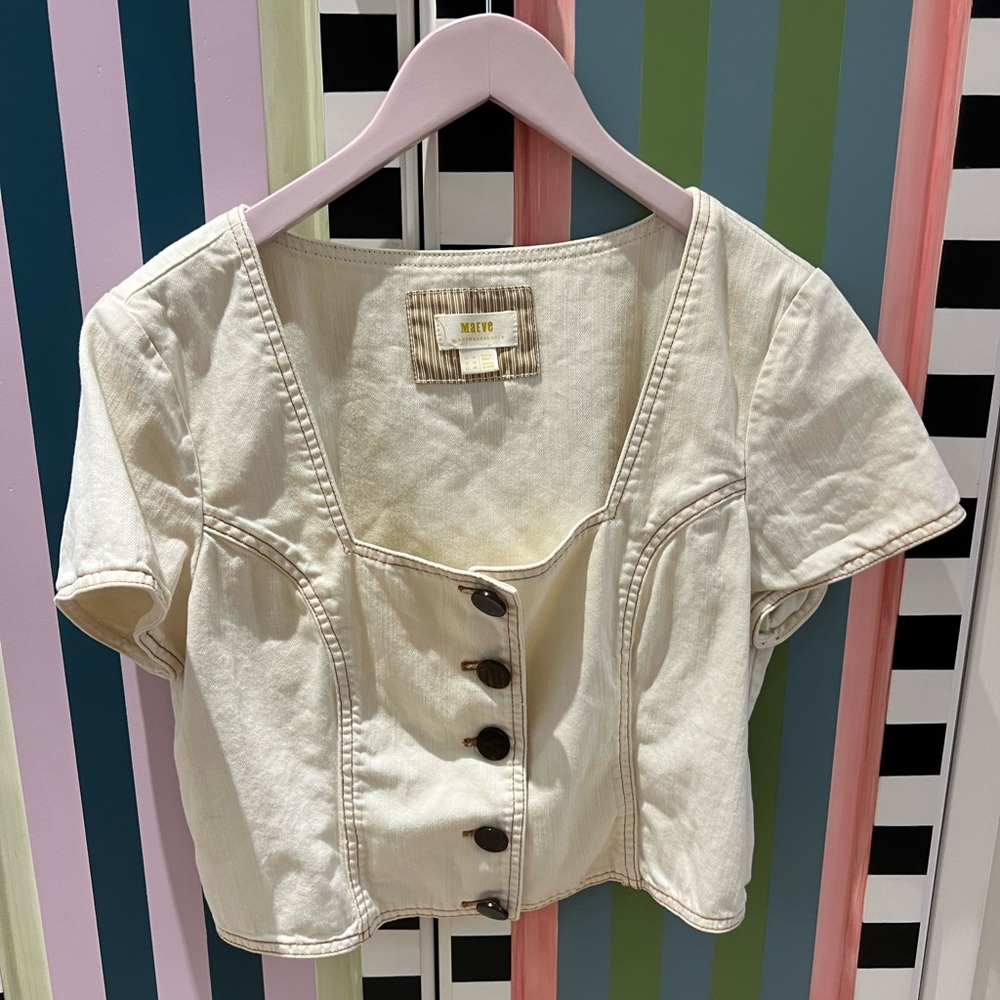 Maeve White Denim Button Down Top